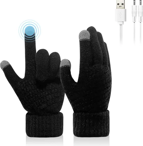 EDMONDO USB Verwarmde Handschoenen - 2 Heat Elementen: Onder & Boven - Mannen & Vrouwen - Volledige Vinger Gebreide Verwarmingshandschoenen - Verwarmi