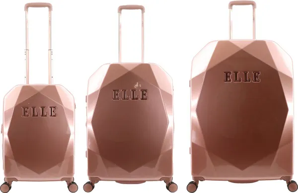 ELLE Kofferset 3 Delig - Reiskoffer Set - Harde Kofferset - Trolleyset - Diamond- Rose Goud