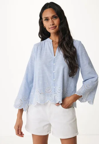 Embroidery Blouse With Gathering Details Dames - Light Faded Blauw