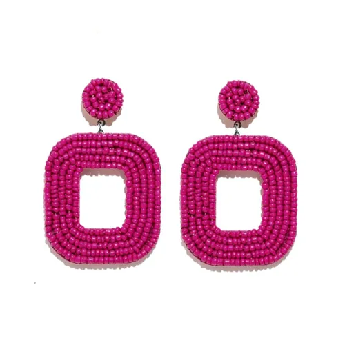 Emily Rechthoek Oorbellen - Roze | 7 x 4,2 cm | Bijoux Kraaltjes Oorhangers | Fashion Favorite