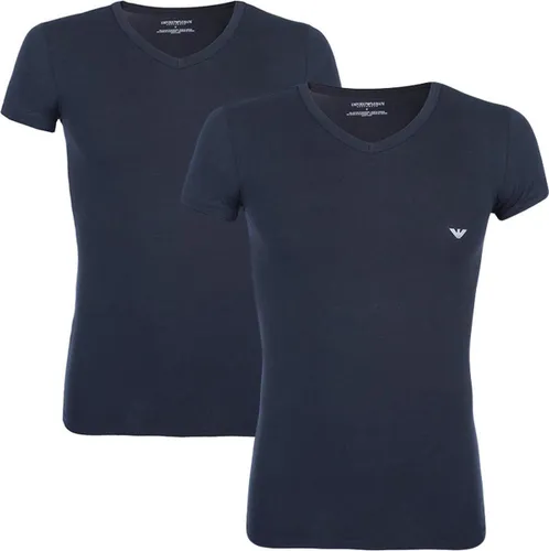 Emporio Armani 2P V-hals shirts stretch blauw - XL