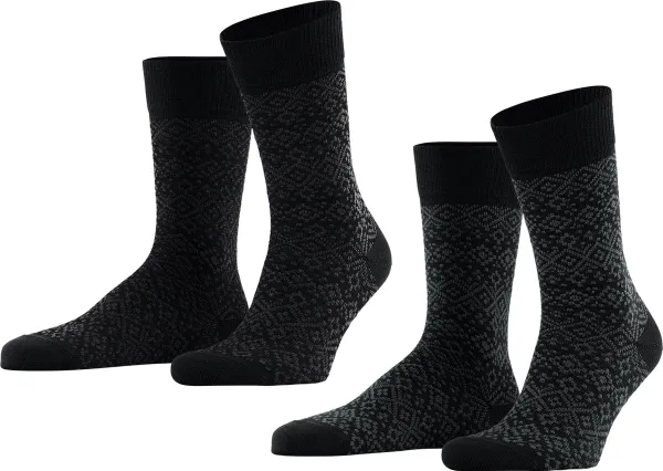 Esprit Fair Isle 2-Pack met motief mid high dobbelpak Lyocell Maagdelijke Wol Multipack Veelkleurig Heren sokken