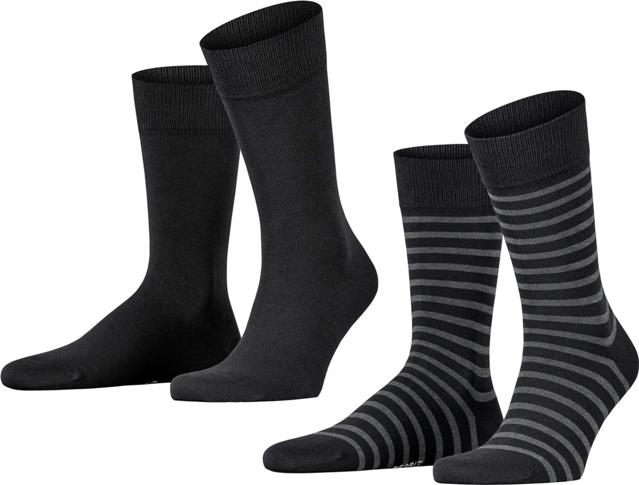 Esprit Fine Stripe 2-Pack duurzaam gestreept organisch katoen multipack sokken heren zwart