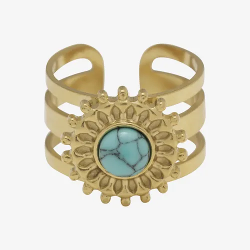 Essenza Blue Stone Flower Ring Gold