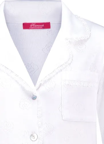 Exclusief Luxueus Kinder nachtkleding Luxe mooie zacht frisse witte Girly Pyjama van Hanssop met verfijnde kant rand details en een luxe kraag verwerk