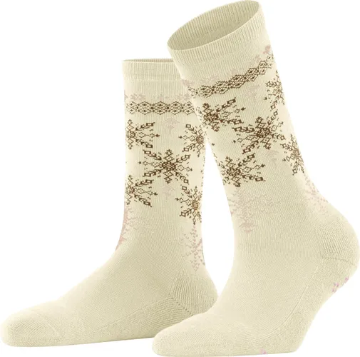 FALKE Joy Pad Slofsok ademend warm mid high met patroon Organisch Duurzaam Katoen Wol Gebroken wit Dames sokken