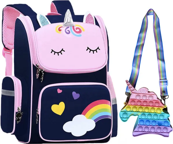 Fidget Toys - tas - Unicorn Speelgoed - Schooltas meisje - Kinderrugzak - Rugtas meisje - Blauw - 40 x 27 x 15 cm