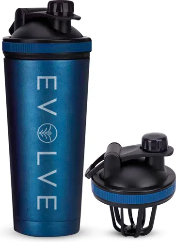 Fit Evolve® RVS Shakebeker - Dubbelwandig Proteïne Shaker – Thermosfles - 720ml - Blauw