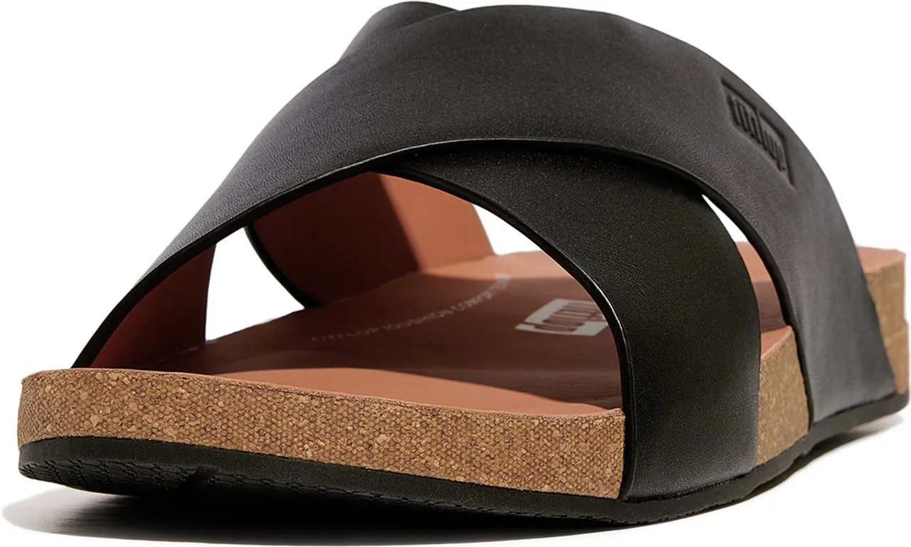 FitFlop Iqushion Men'S Leather Cross Slides ZWART