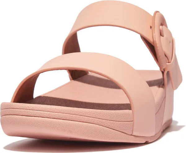 FitFlop Lulu Covered-Buckle Raw-Edge Leather Slides ROZE