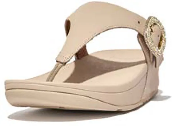 FitFlop Lulu Crystal-Buckle Leather Toe-Post Sandals BEIGE