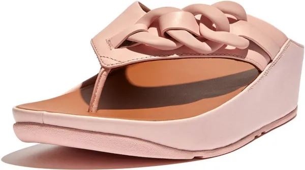 FitFlop Opalle Rubber-Chain Leather Toe-Post Sandals ROZE
