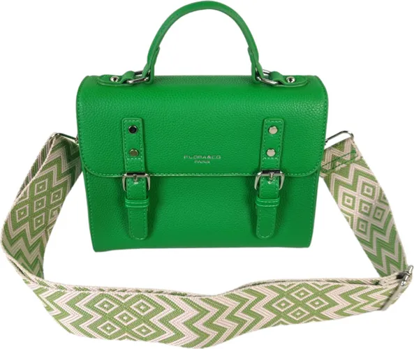 Flora & Co - trendy handtas - boekentasstijl - met fashion riem - groen