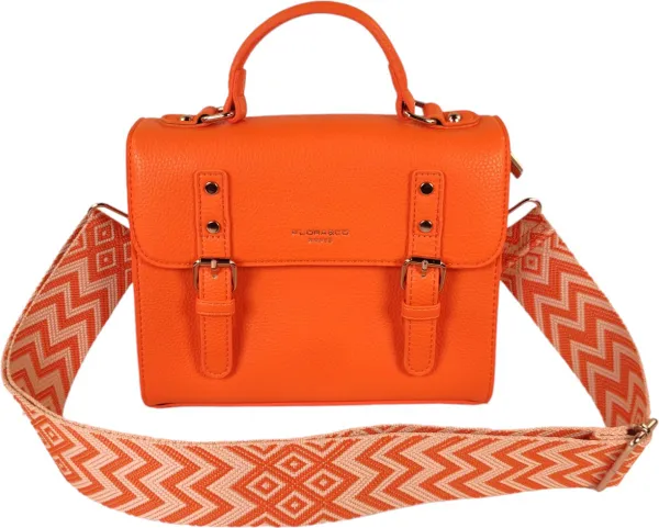 Flora & Co - trendy handtas - boekentasstijl - met fashion riem - oranje