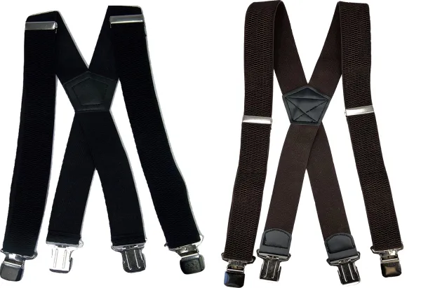 Flores Lederwaren - Duopack - Heren - Dames Bretels – 4 brede stalen clips bretel - Unisex volwassenen -Motorrijders – Spijkerbroek – Beroepskleding –