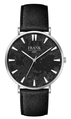 Frank 1967  7FW 0018 Metalen Horloge met Leren Band -Doorsnee 47 mm - Zilverkleurig / Zwart