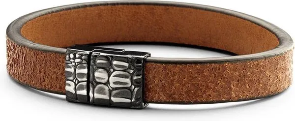 Frank 1967 Leather 7FB 0278 L Leren armband met edelstalen sluiting - 21 cm - Bruin