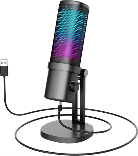 Fuegobird SP12 RGB Gaming Microfoon - Streaming Microphone - Voor PC en Gaming Microfoon - Cardioide - Condensator Microfoon - Met Standaard - Ingebou...