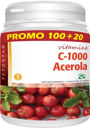 Fytostar Acerola C 1000 - Supplement - Voor weerstand – Vegan - Vitamine C - 120 kauwtabletten