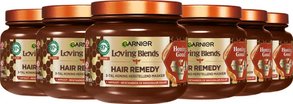 Garnier Loving Blends Honing Goud Hair Remedy Haarmasker Voordeelverpakking - Herstellend Masker Voor Beschadigd, Breekbaar haar - 6 x 340ml