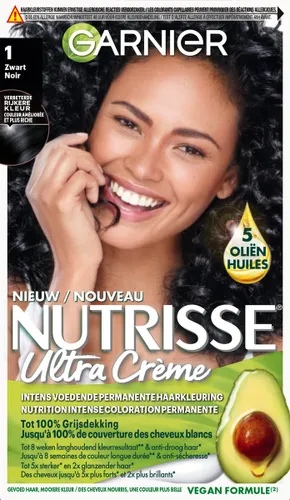 Garnier Nutrisse Ultra Crème 1 -Zwart - Intens voedende permanente haarkleuring