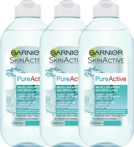 Garnier PureActive Micellair Reinigingswater - Gevoelige & Gemengte tot Vette Huid - 3 x 400 ml - Voordeelverpakking
