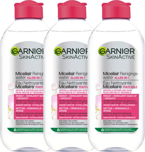 Garnier SkinActive - Micellair Reinigingswater voor de Droge Huid - 3 x 400 ml – Micellair Water Voordeelverpakking