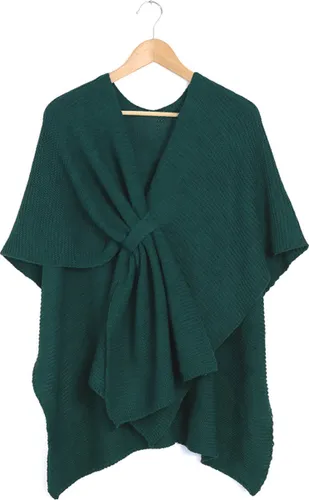 Gebreide poncho - petrol - gebreide cape - winter/herfst - sjaal met lus - groenblauw - one