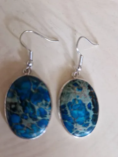 Gemstones-silver oorhangers oceaanblauwe JASPIS ovaal in 925-sterling zilver 2,5x 1,8cm 8 g