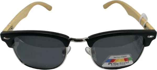 Gepolariseerde Zonnebril met Bamboe pootjes - Matzwart/Glanzend nikkel- gepolariseerd rook - Unisex - Sunglasses - Randloos - Ovaal zonnebril stijl