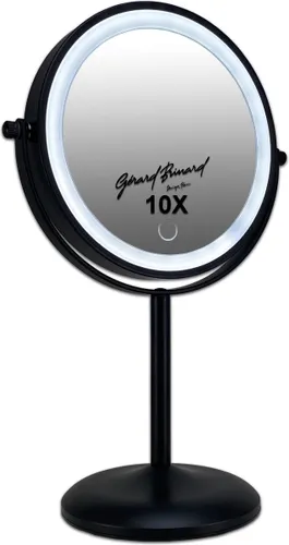 Gérard Brinard oplaadbare Metalen make up LED Spiegel dimbaar zwart, Dubbelzijdig verlicht, 10x vergroting 18cm doorsnee, stroomkabel (USB) - make-ups...