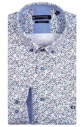 Giordano casual overhemd blauw geprint 100% katoen normale fit button-down boord