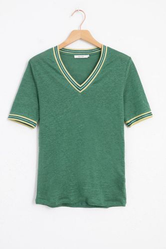 Groen linnen T-shirt met V-hals