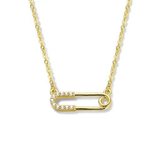 Halsketting 14 karaat gold plated veiligheidsspeld briljant | Dames ketting | 925 zilver | Zirkonia