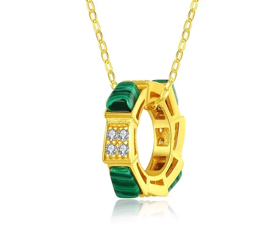 Halsketting groen met goud  - Malachite green natuursteen - Zirkonia kristallen - Ketting goudkleurig met cadeauverpakking Sophie Siero