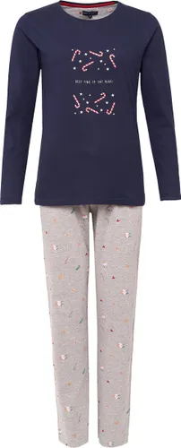 Happy Shorts Dames Kerst Pyjama Set Shirt Donkerblauw Met Zuurstokken + Grijze Broek Met Print