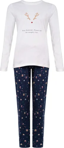 Happy Shorts Dames Kerst Pyjama Shirt + Broek Gingerbread Wit / Blauw