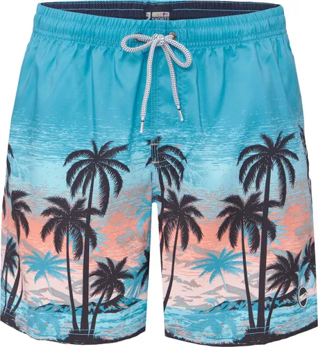 Happy Shorts Heren Zwemshort Strand Palmboom Print Blauw