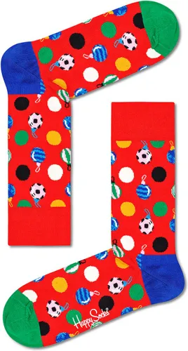 Happy Socks Baubles Sock - unisex sokken - rood met kerstballen - Unisex