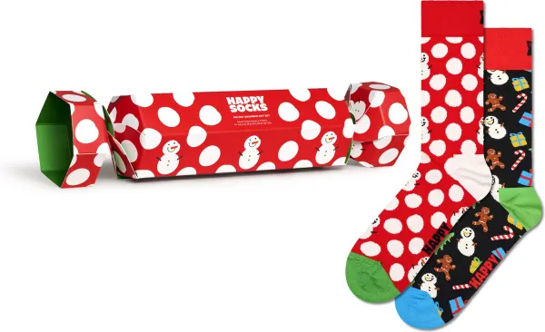 Happy Socks Dames / Heren Sokken Big Dot Snowman Giftbox Kerstsokken 2-Pack