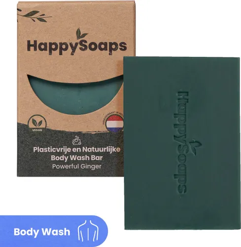 HappySoaps Body Wash Bar - Powerful Ginger - Fris, Zoet & Krachtig - 100% Plasticvrij, Vegan & Diervriendelijk - 100gr