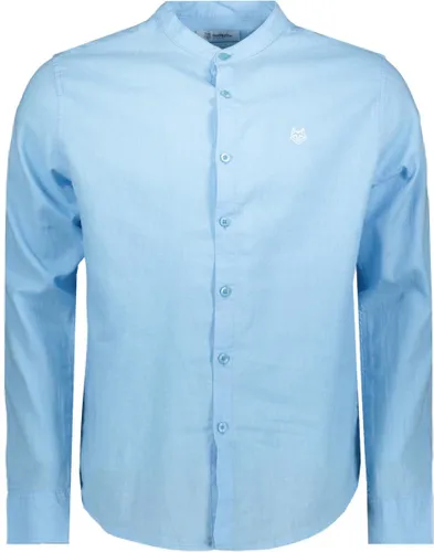 Haze & Finn Overhemd Linen Shirt Mandarin Mc19 0114 Sky Blue Mannen