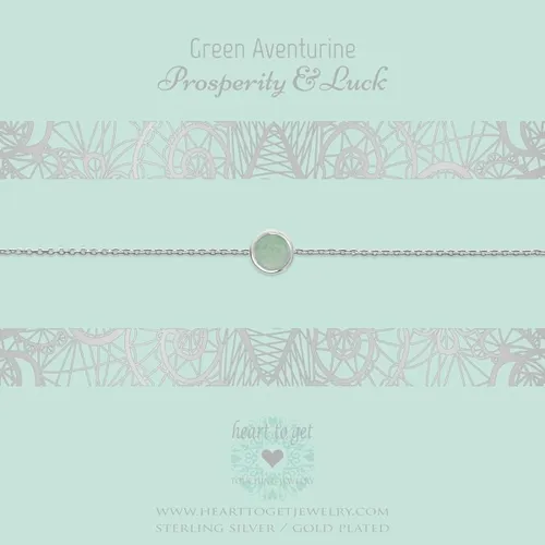 Heart to Get bracelet, silver, one gemstone in between,  Green Aventurine, prosperity & luck