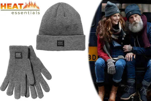 Heat Essentials - Thermo Winter Set - Muts Dames en Handschoenen Dames - Handschoenen Winter - Grijs - S/M