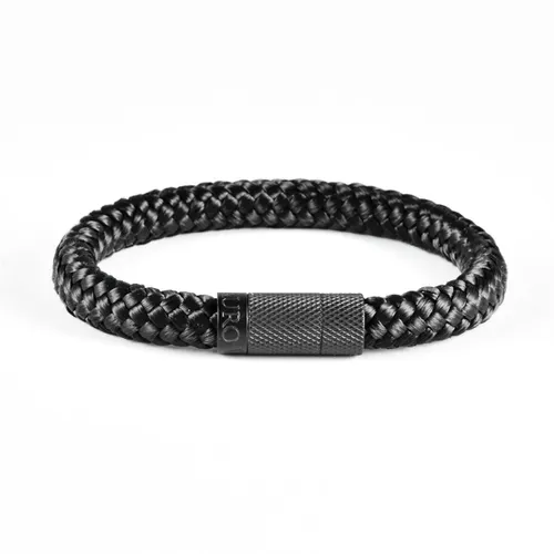 Heren armband zwart touw- Scheepstouw armband 8mm dik - 21,5cm - Stalen magnetische sluiting - Mauro Vinci Vicara - met geschenkverpakking