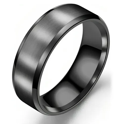 Heren Ring Zwart met Strak Gepolijste Rand - Staal - Ringen Mannen Dames - Cadeau voor Man - Mannen Cadeautjes