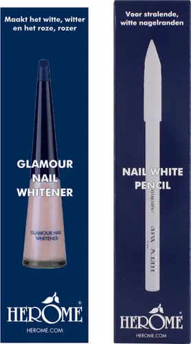 Herome Combi-Pack Glamour Nail Whitener & Nagelwitpotlood (Nail White Pencil) - Natural Nail Whitener met een romige Parelmoerglans & Parelwitte Nagel...