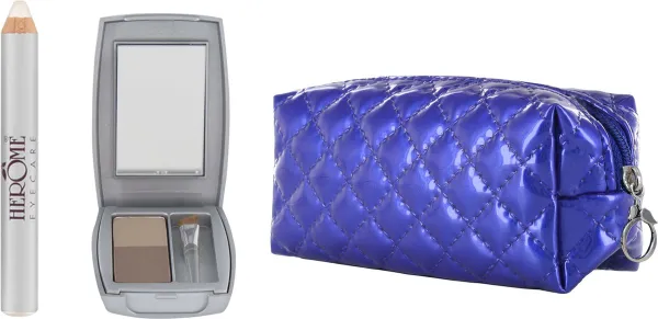 Herome Eye Care (Cadeau)set Wenkbrauw Poeder Taupe & Highlighter Silk - Volle kleur - Eenvoudig aan te brengen - Waterproof - In een glossy blauw tasj...