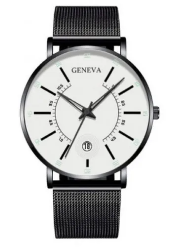 Hidzo Horloge Geneva - Met Datumaanduiding - Ø 40 mm - Zwart/Wit - Staal
