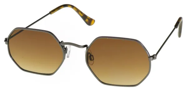 Hidzo Volwassen Achthoekige Zonnebril Zwart - UV 400 - Bruine Glazen - Inclusief brillenkoker